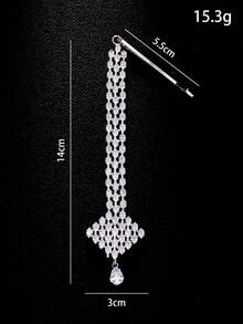 1pc Traditional Zirconia Pendant Forehead Chain, Fashionable Eyebrow Pendant Hair Chain - Silver - View 3