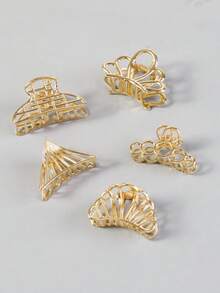 Set de 5 pinzas para el cabello de aleación, accesorios para el cabello de verano, pinzas de playa, pinzas para el cabello de vacaciones - Dorado - Ver 3