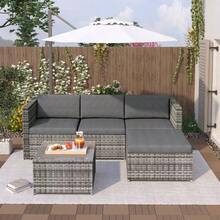 Polyrattan Lounge Sofa Set, Lounge Garden Furniture, Corner Sofa, Sofa Set With Seat And Back Cushions, Lounge Table With Glass Top, Grey - Grey - View 9