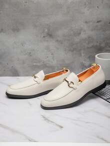 Men's Formal Business Banquet Pointed Toe Leather Shoes, Casual Slip-On Loafers - Beige - View 1