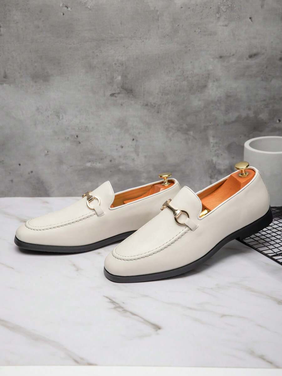 Men's Formal Business Banquet Pointed Toe Leather Shoes, Casual Slip-On Loafers - Beige - View 1