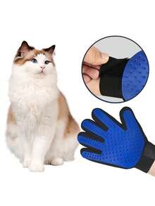 Pet Grooming Gloves - Gentle Brush Removal, Suitable For Dogs And Cats - Massage And Stimulate Circulation - Easy To Use And Clean. - Blue - View 1