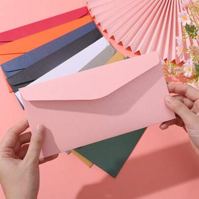 A Pack Of Six Solid Color Non Patterned Envelopes, Wedding Greeting Card Envelopes, Invitation Letter Envelopes, Company Office Envelope Supplies, Size 22 * 11cm, Multiple Colors, Hard Envelopes, Office And Study Supplies, Self Sealing