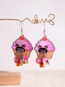 Pink Snail 原创设计手工闪亮树脂耳环，趣味可爱个性耳环，粉色冰淇淋，复活节，垂坠式耳环，适合女性和女孩，夏季冬季假期海滩派对礼物，情侣礼物 - 粉紅冰淇淋 - 查看 9