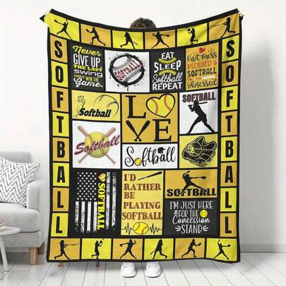 1pc Super Soft Flannel Fabric With Creative Softball Yellow Ball Pattern, Suitable For Decoration And Photography Props, Can Be Used For Home, Room And Wall Decor, Best Gift For Family And Friends - Sofa, Camping, Travel - Soft And Comfortable.