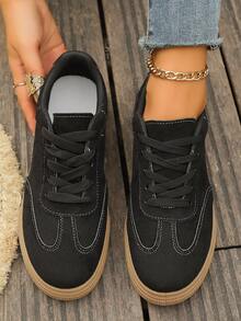 2026新款休闲系带运动鞋，时尚户外休闲街头风运动鞋，学生轻便仿麂皮滑板鞋 - 黑色 - 查看 1