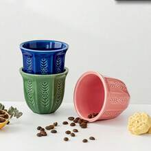 1pc Embossed Tulip Ceramic Tea Cup, Small Capacity Espresso Cup, Kung Fu Tea Set, Tea Cup, Pu'er Single Cup, Small Tea Bowl, Ceramic Cup, Suitable For Tea And Coffee Lovers - Multicolor - View 2