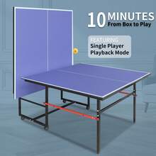 8ft Midsize Table Tennis Table Outdoor Indoor, Foldable & Portable Ping Pong Table Set With Net, 2 Table Tennis Paddles And 3 Balls - 藍色 - 查看 3