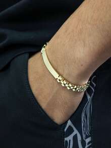 1pc 14K Gold Plated Personalized Simple Fashion Watch Strap Bracelet | Mature Business Geometric Bracelet For Men Daily Holiday Party Wear Best Gift - Gold - View 3