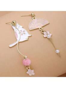 一对不对称猫咪耳钉，优雅精致，适合日常佩戴 - 貓咪扇子耳環 - 查看 6