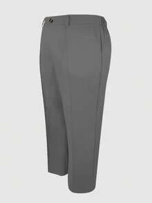 (Fără curea) Pantaloni drepți de culoare solidă pentru femei, mărime plus, design plisat cu nasture și fermoar în față, stil casual și modern de primăvară - Gri inchis - Vizualizare 5