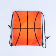 1pc Basketball Pattern Kids Outdoor Sports Drawstring Backpack, Cartoon Drawstring Pouch Suitable For Outdoor Activities - Orange Color - View 6