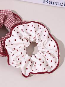 3条装女童酒红色发圈，波点、格子和蝴蝶结图案发绳，柔软雪纺和方格布面料，复古又充满女人味的春季发圈，适合日常造型和休闲外出。 - 彩色 - 查看 8