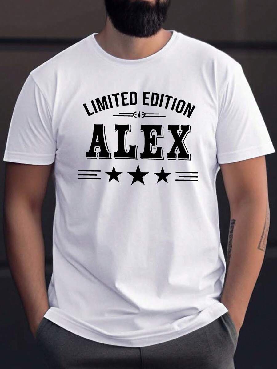 Camiseta Gráfica Alex de Edición Limitada, Camiseta Casual de Manga Corta para Hombre para Uso en Verano - Blanco - Ver 1