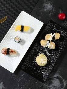 1pc Natural Black/White Stone Plate, Japanese Sushi Plate, Western Steak Plate, Snack Serving Tray, Kitchen Supplies - Multicolor - View 10