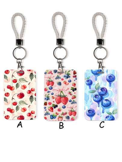 1pc Ins Style Fruit Pattern Card Holder With Reinforced Woven Lanyard & Metal Clasp, Anti-Lost & Tear-Resistant, Lightweight & Portable For Daily Use, Suitable For Students, Commuters, Office Workers