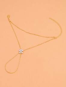 1 pièce Bracelet chaîne couvrant les doigts à motif floral pour le printemps/été, design de niche minimaliste, convient comme cadeau, bracelet floral en cristal - fleur - Voir 4