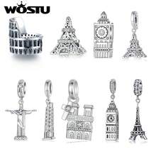 WOSTU 1件925纯银经典建筑城堡，复黎埃菲尔铁塔吊坠珠，适合DIY手链项链首饰，女士礼物 - 銀色 - 查看 2