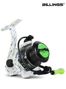 BILLINGS 纺车轮，最大拖拽力10公斤，齿轮比4.7:1/5.2:1，适用于海水和淡水，2000-5000系列，带金属线杯和摇臂 - 彩色 - 查看 2