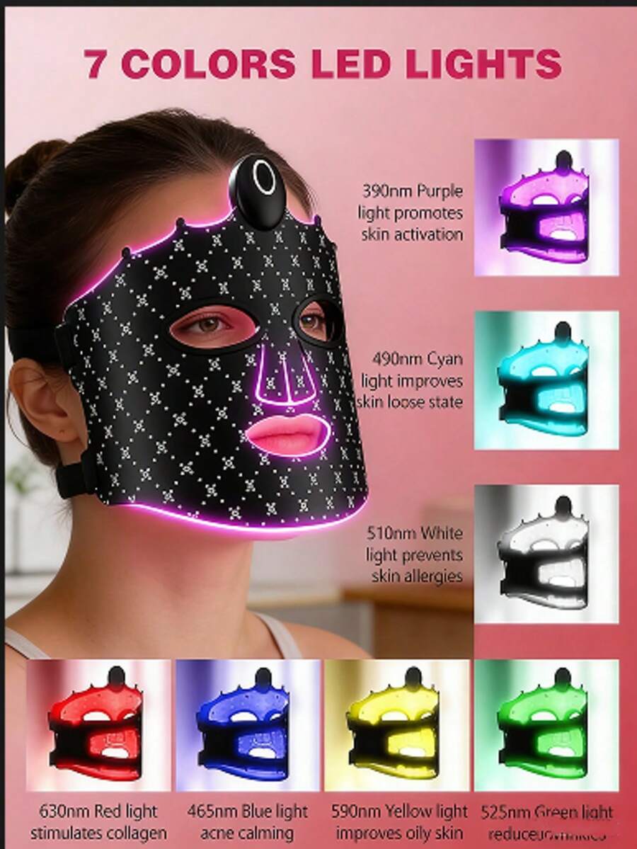 Soft Silicone LED Photon Skin Rejuvenation Facial Mask Device. Multi-Effect Care. Washable And Easy To Store. Multi-Effect Repair And Brightening Of Skin Tone. Washable And Reusable. - 黑色 - 查看 1