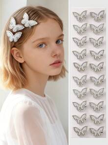 5件套女孩蝴蝶水钻串珠装饰发夹，色彩缤纷的公主风发饰，适合日常佩戴 - 白色 - 查看 4
