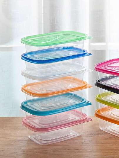 Bộ 5/10 hộp đựng thực phẩm bằng nhựa hình chữ nhật nhiều màu sắc có nắp lật, hộp đựng thực phẩm hình chữ nhật, hộp đựng salad đa năng, lý tưởng cho bánh ngọt và món tráng miệng, hộp cơm trưa kín hơi có thiết kế xếp chồng được, dùng được trong tủ đông - dùng để đựng thịt, hộp đựng đồ dùng nhà bếp có thể tái sử dụng.