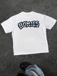 Men's Silver  Homies Graphic Print T Shirt Streetwear 100% Cotton Tee Urban Casual Short Sleeve T Shirt Hip Hop - 白色 - 查看 8