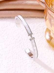 1pc Elegant Fashion Zirconia Letter H Open Bangle Bracelet, Women's Luxury Commuting Jewelry Accessory - H-shaped Diamond-encrusted Open Bangle - View 5