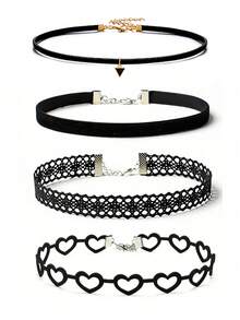 Women's Black Velvet Choker Necklace Set, Adjustable Gothic Lace Classic Choker Necklace, Suitable For Party, Cosplay, Christmas, Birthday Gift - Black - View 9