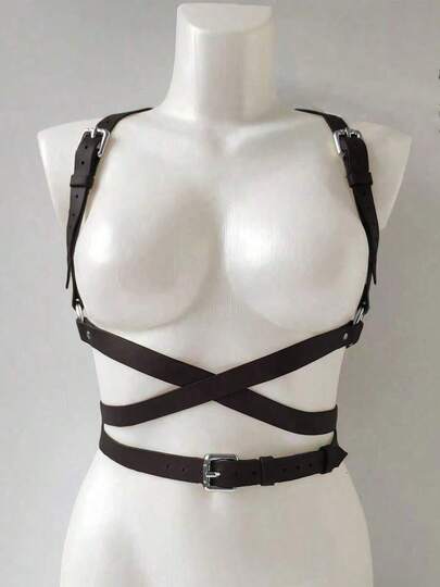 1pc Women's Elegant PU Leather Waist And Bust Binder Street Style Body Accessory Belt Suitable For Daily Commuting, Holiday Parties, Gatherings, Halloween, And Christmas Outfit Matching