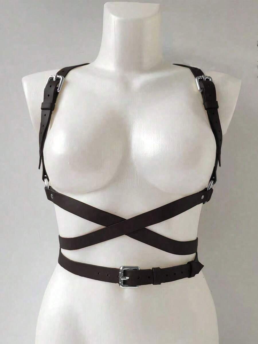 1pc Women's Elegant PU Leather Waist And Bust Binder Street Style Body Accessory Belt Suitable For Daily Commuting, Holiday Parties - Black - View 1