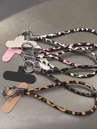 1pc Fashion Leopard Leather Phone Short Phone Hanging Rope Pendant, Cute And Simple Ins Style Bag Pendant, Fashionable And Anti Loss Phone Hanging Rope