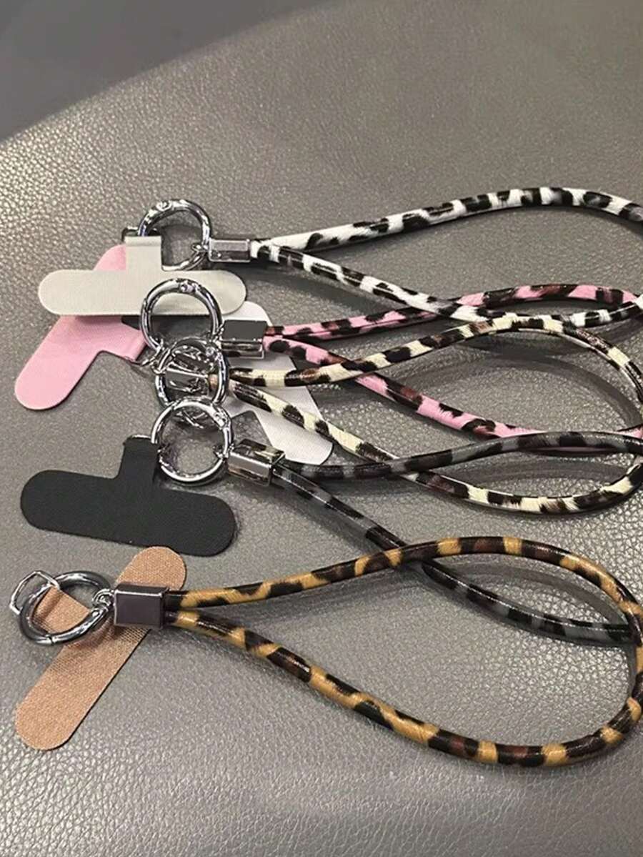 1件装时尚豹纹皮革手机短款挂绳吊坠，可爱简约ins风包包挂件，时尚防丢手机挂绳 - 彩色 - 查看 1