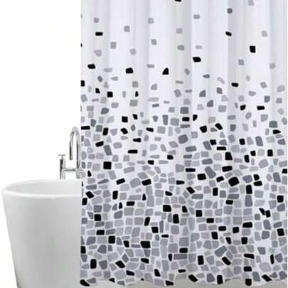 ANSIO Bathroom Shower Curtain - Mildew Resistant - Mosaic Black, 180 X 180 Cm (71 X 71 Inches) | Waterproof Fabric | 100% Polyester