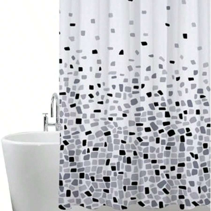 ANSIO Bathroom Shower Curtain - Mildew Resistant - Mosaic Black, 180 X 180 Cm (71 X 71 Inches) | Waterproof Fabric | 100% Polyester