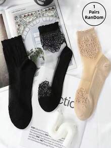 1/3/6 Pairs Women's Random Rose Lace Trim Breathable Comfortable Everyday Crystal Silk Stockings - Multicolor - View 8