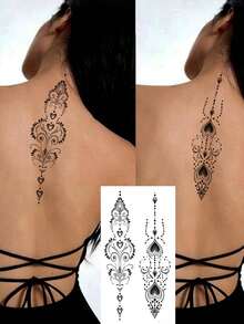 1 miếng dán hình xăm tạm thời hình xăm sống động như thật, hình xăm bán vĩnh viễn, họa tiết henna hình trái tim, chống thấm nước và mồ hôi, giữ được 1-2 tuần, hiệu ứng nước ép thảo dược chân thực, không phản chiếu, màu đen, dùng được cho cả nam và nữ, thích hợp dán lên cánh tay, ngực, chân, bụng, eo, ngón tay, cổ, cột sống và các vùng khác, nghệ thuật xăm hình tối giản hiện đại. - màu đen - Xem 1