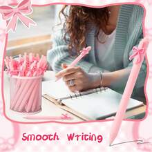 1/6/12/18支装粉色蝴蝶结圆珠笔，可伸缩蝴蝶结黑色墨水笔，女孩派对礼物，学校生日派对，办公用品，婚礼 - 蝴蝶結 - 查看 3