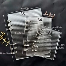 A5/A6/A7 亚克力条纹透明活页夹，透明多功能活页夹，透明贴纸活页夹，贴纸簿，照片收纳袋，可用作相册、预算计划本、日记本、笔记本、办公用品 - 彩色 - 查看 6