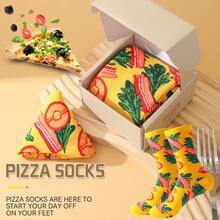1 Pair New Interesting Multi-Color Pizza Print Mid-Calf Socks Gift Box, Spring/Summer Unisex Sports Socks, Imaginative Food-Inspired Creative Design, Knitted Fabric, Long & Thick Soft & Comfortable, Perfect Gift For Birthday, Valentine's Day, Easter, Festival, Carnival, Dates, Parties, Holidays, Unique Fashion Quirky Abstract Daily Casual Wear Socks, Food-Themed Outfit, Suitable For All Seasons, Great Gift For Couples, Friends, Vacation, Outdoor Sports, Gym, Home, Office, Etc. - Yellow - View 9
