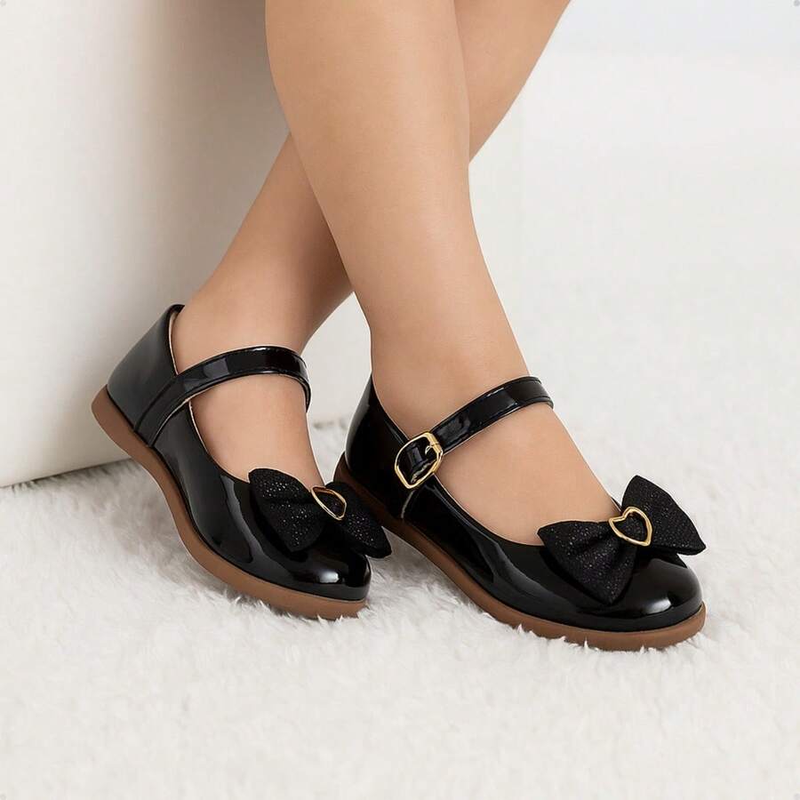 Girls' Ballet Flats, Sizes 20 To 34, Direct From The Factory. Glitter. - Black - View 1