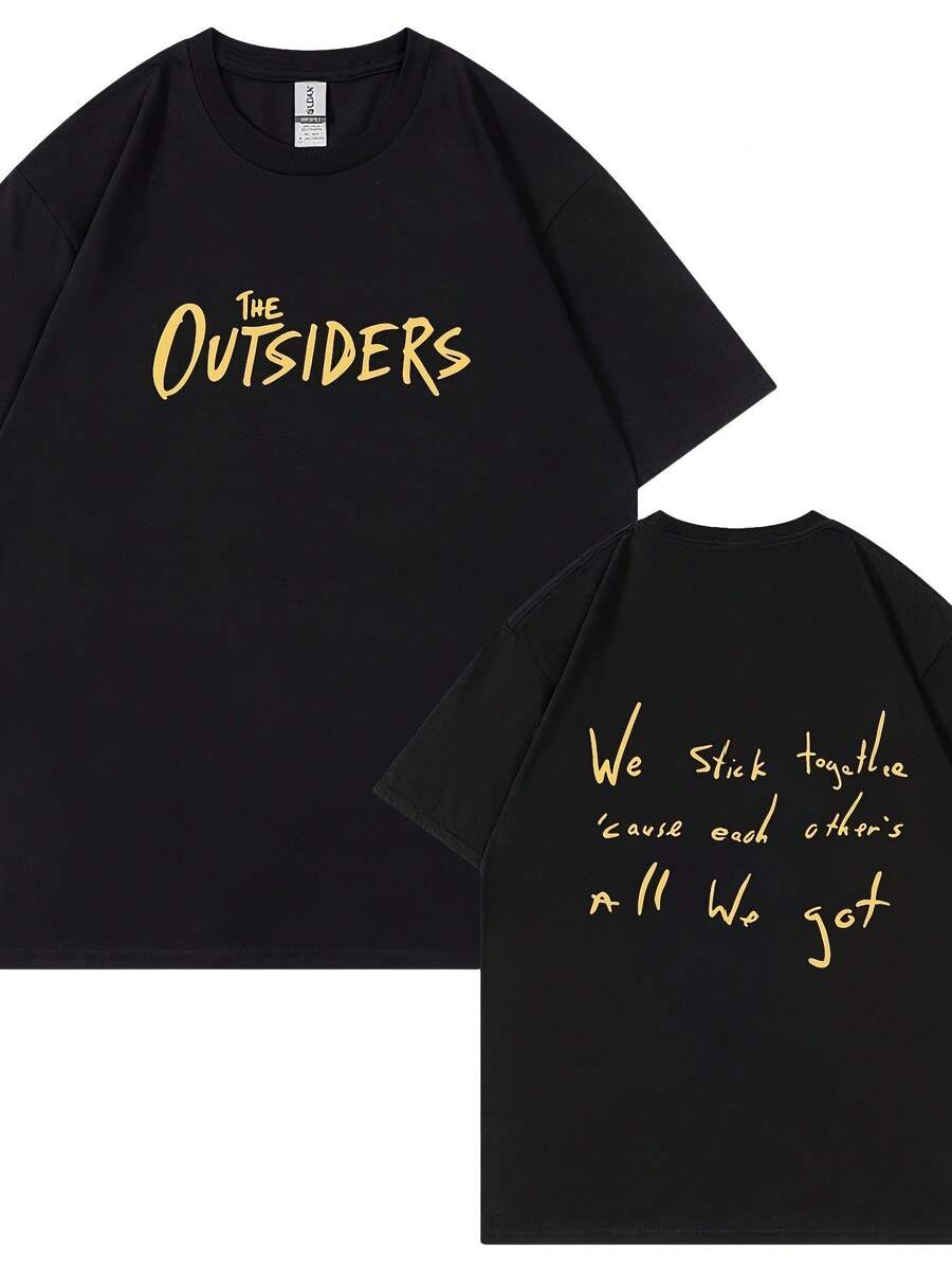 Camiseta de algodón de 180g, diseño de verano con un estilo casual y sencillo inspirado en las, estampado de letras, mangas cortas, cómoda y versátil, adecuada para el uso diario, salidas informales, uso en casa y paseos al aire libre. Sencilla y adecuada para todos, un estilo de nicho a, la primera opción para parejas. - Negro - Ver 1