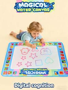 1pc Kids Neon Water Doodle Mat, Toddler Educational Drawing & Writing Toy, Pink/Blue 2 Colors With Magic Pen Large Drawing Pad, Mess-Free Early Learning Toy, Party Favor & Birthday Gift For Boys & Girls - Multicolor - View 2