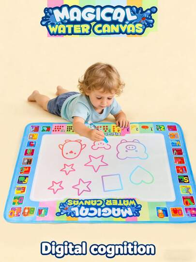 1pc Kids Neon Water Doodle Mat, Toddler Educational Drawing & Writing Toy, Pink/Blue 2 Colors With Magic Pen Large Drawing Pad, Mess-Free Early Learning Toy, Party Favor & Birthday Gift For Boys & Girls