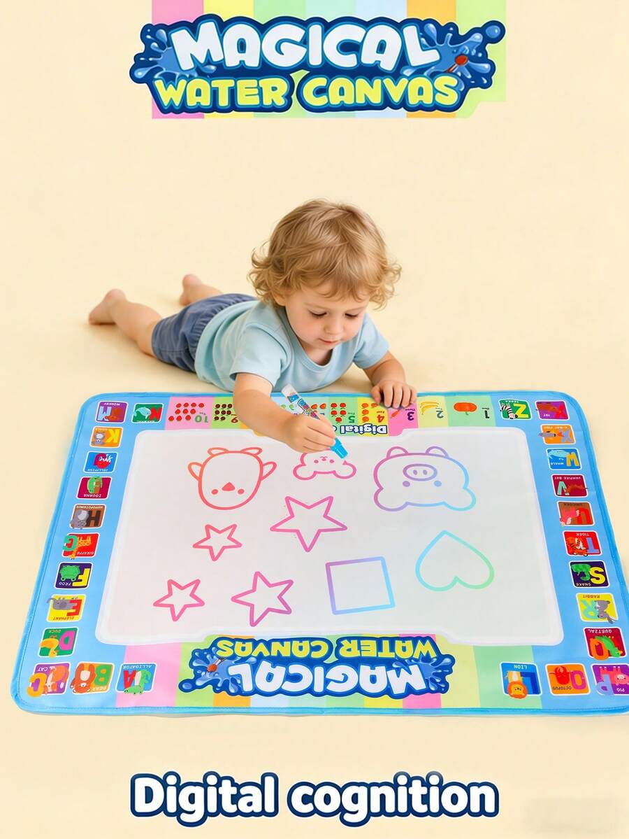 1pc Kids Neon Water Doodle Mat, Toddler Educational Drawing & Writing Toy, Pink/Blue 2 Colors With Magic Pen Large Drawing Pad, Mess-Free Early Learning Toy, Party Favor & Birthday Gift For Boys & Girls