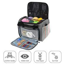 1 pieza Bolsa de almacenamiento multifuncional de gran capacidad, bolsa de almacenamiento portátil para hilo de ganchillo, adecuada para ganchillo, tejido y otras herramientas y suministros de costura, almacenamiento de proyectos de tejido a mano DIY inacabados - Bolsa de almacenamiento tejida - Ver 5