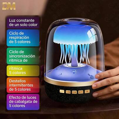 D&M Altavoz Bluetooth Medusa con Efecto de Cristal, 18 Efectos de Luz RGB Cambiantes, Altavoz con Luz Nocturna, Conexión TWS para Sonido Estéreo, Subwoofer de Escritorio con Ruido Blanco, Portátil para Hogar, Oficina, Exterior y Jardín.