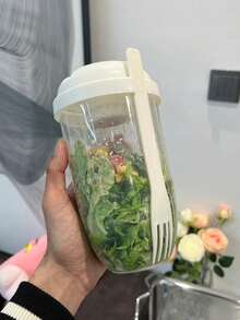 1pc Fat-Reducing Salad Cup, Oat Salad Cup With Spoon, Yogurt Cup With Lid, Low-Fat And Healthy Mason Cup, Portable Slimming Cup, Salad Shaker With Fork - Portable Breakfast Cup, Yogurt, Milk And Other Healthy Lunch Containers, Picnic Salad Cup, Fitness Low-Fat Vegetable Salad Bowl, Portable Fruit And Vegetable Milk Cup, Kitchen Supplies, Kitchen Tools, Back To , Suitable For Office Use ,Kitchen,Christmas Gift Back To School - 白色 - 查看 4