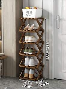 1 chiếc kệ giày gấp gọn đơn giản bằng tre, không cần lắp đặt, dùng để cất giày dép ở lối vào. - màu nâu - Xem 10