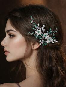 1件优雅绿色水晶水钻发梳，新娘头饰，适合婚礼、派对、复活节等场合 - 綠色 - 查看 2